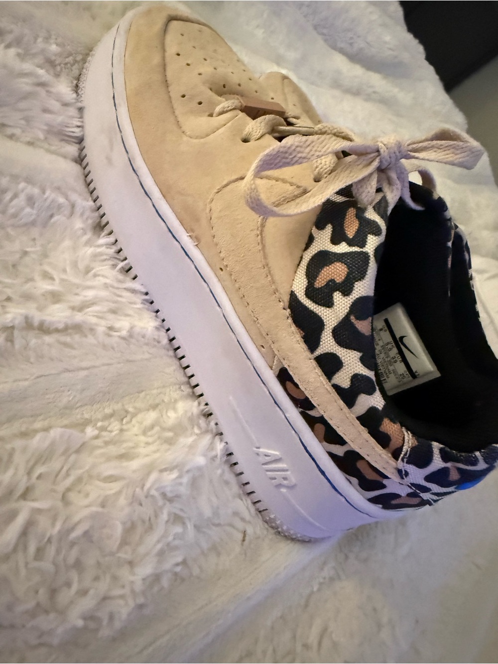 Nike Women’s Beige Suede Sneakers with Leopard Accent